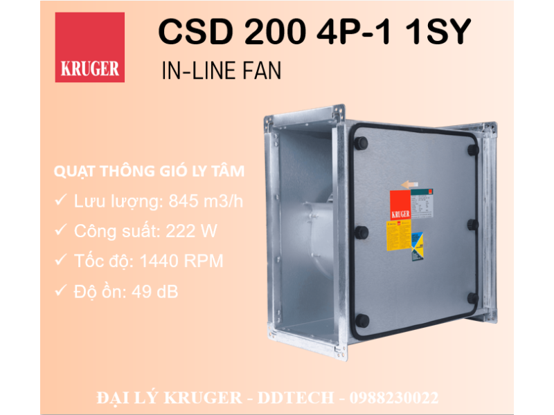 QUẠT HỘP LY TÂM KRUGER CSD 200 4P-1 1SY - 845 M3/H