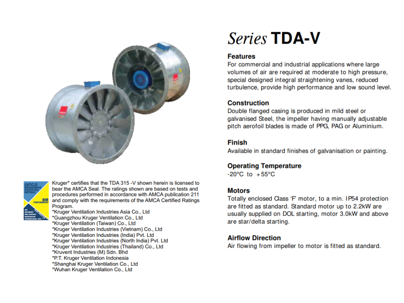 Quạt thông gió Kruger/ VENTILATION FAN/ TDA-V Series - Vane Axial Fan - Direct Driven Type